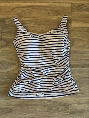 Navy & White Striped Women’s Tankini Top